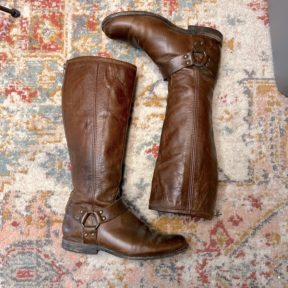 Frye Back Zip Leather Harness Boot